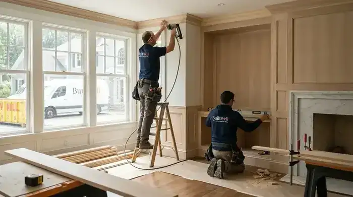 Custom built-in shelving and trim work in a Connecticut home by BuiltWell CT